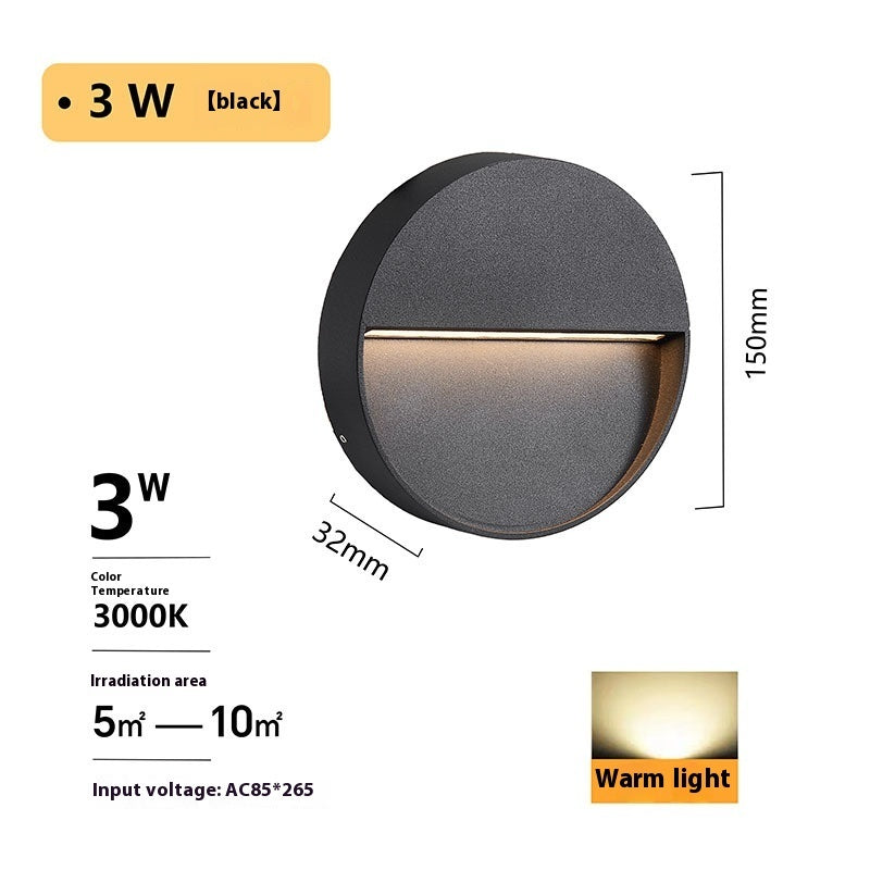 Villa Outdoor Waterproof Step - black round lamp with warm light, 3W power, for outdoor use, IP65 protection.