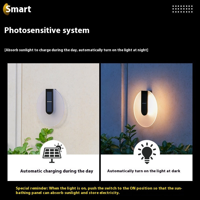 Waterproof Solar Outdoor Yard showcasing photosensitive system for automatic charging and lighting.