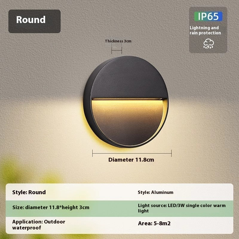 Villa Outdoor Waterproof Step - round aluminum light with warm glow, diameter 11.8cm, IP65 waterproof protection.